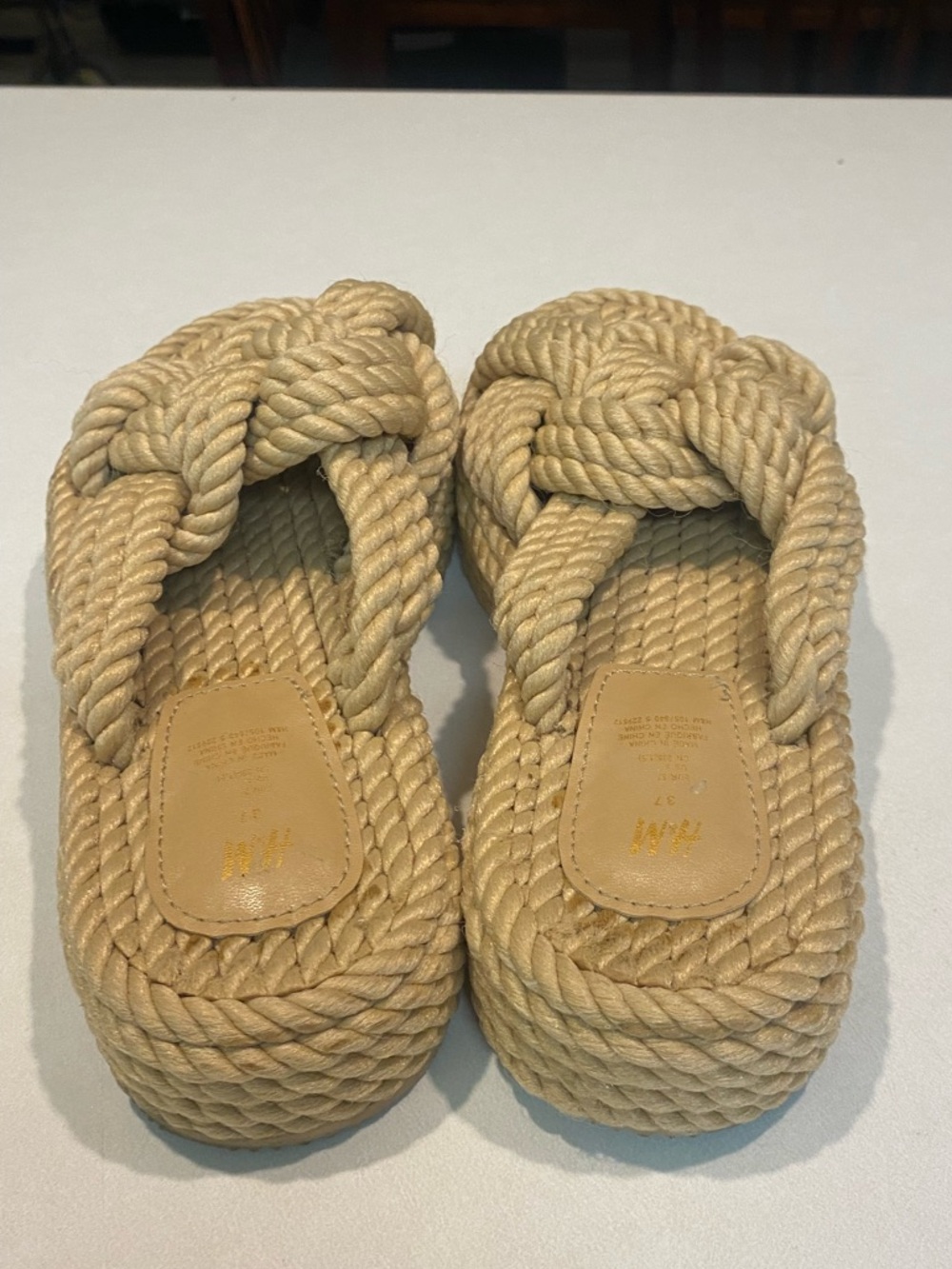 H&M ROPE KNOT NOMADIC MINIMALIST CASUAL PLATFORM CLASSIC BOHO CHIC NEUTRAL SZ 37 - Picture 9 of 12